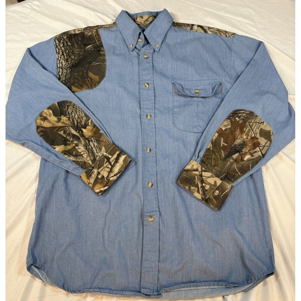 Camo Ridge Realtree Camo Shirt Men L Blue Hunting Shooting Outdoor Long Sleeve